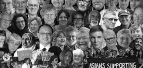 Collage of faces with a banner reading Asians Supporting Tino Rangatiratanga