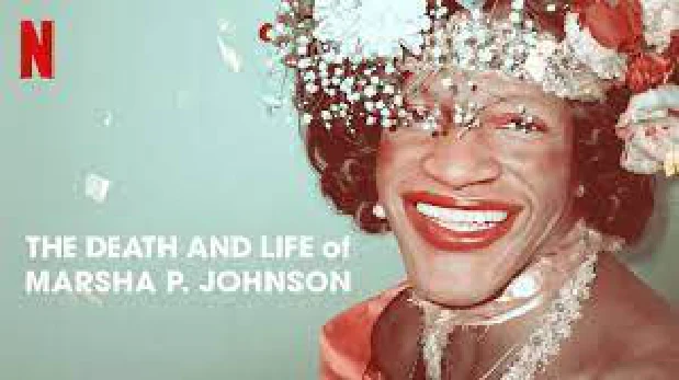 Marsha P. Johnson in a flower crown, from the documentary’s title card